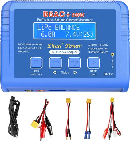 B6AC 80W Lipo Balance Charger 6A, RC LiPo/Li-ion/LiFe/NiMH/NiCd, AC Power