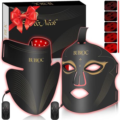 Red Light Therapy Mask Set, 5-Level Bright, 630nm/850nm IR LEDs, Portable