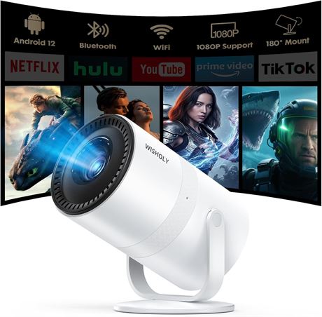 WISHOLY 1080P Mini Projector with WiFi 6, Bluetooth, App, 180  Rotatable
