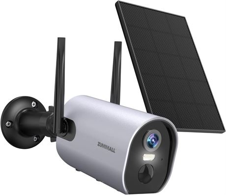 ZUMIMALL Solar Security Camera, 2K, 3MP Color Night Vision, WiFi, 2-Way Talk
