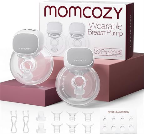 Momcozy S9 Pro Hands-Free Wearable Breast Pump, 2 Modes & 9 Levels,2pcGray