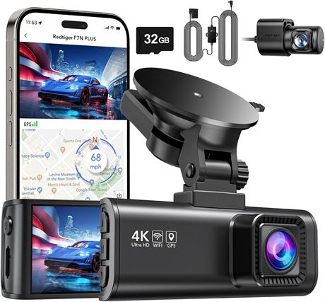 REDTIGER F7NP 4K Dash Cam + OBD Kit WiFi GPS Night Vision 32GB Card 170° Angle