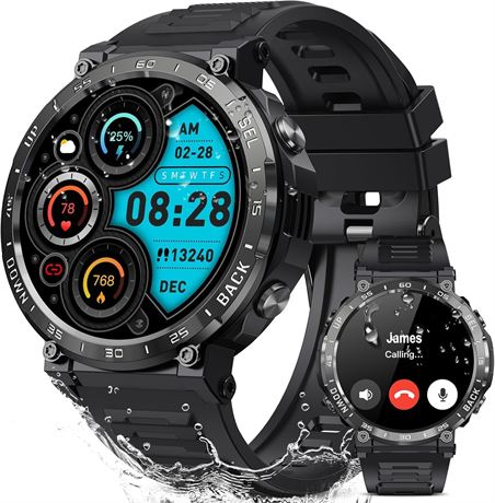 Military Smartwatch for Men - Calls, IPX8 Waterproof, 110+ Modes