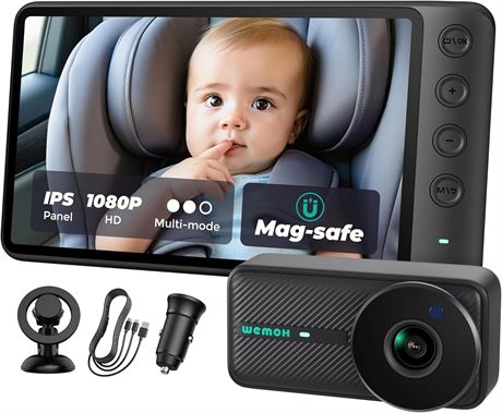 Magnetic Baby Car Camera with 5" 1080P IPS Monitor, USB-C, Night Vision