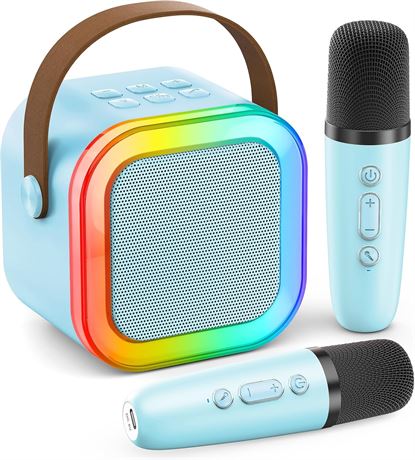 Kids Karaoke Machine with Bluetooth and Two Wireless Microphones Blue