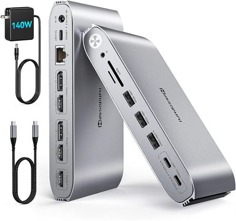 Minisopuru DisplayLink Docking Station 140W Triple Monitor HDMI DP USB-C 10Gbps