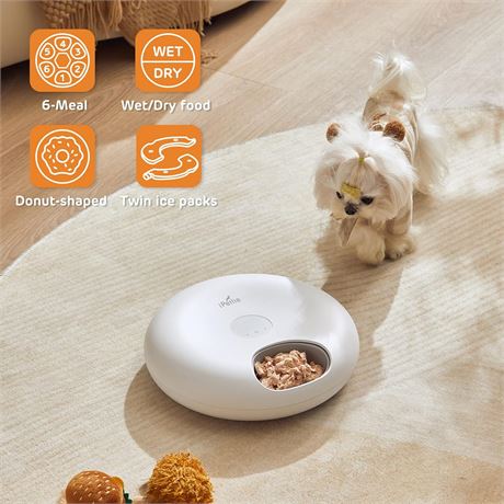 iPettie Donuts Frost 6Meal Cordless Pet Feeder, Dry/Wet Food, 2 Ice Packs