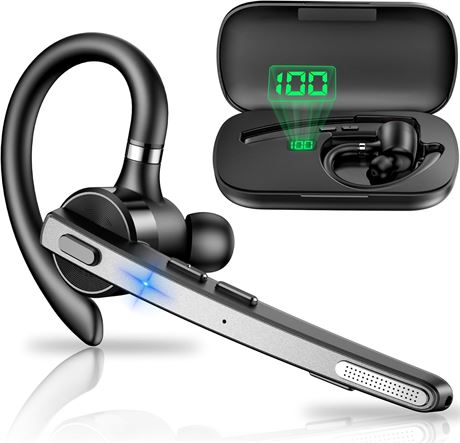 New Bee Bluetooth Headset V5.1, 72H Talktime, 500mAh Case, Dual Mic