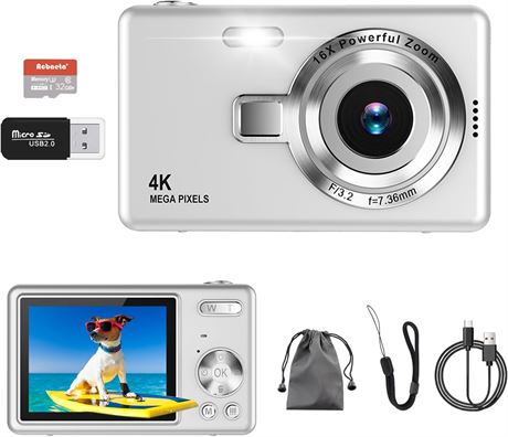 Acbaeta 4K 50MP Vlogging Camera, 32GB SD, 16X Zoom, Compact Digital Camera