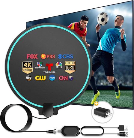 Long Range HDTV Indoor Antenna 480km, Amplified, 4K/1080p, USB Powered