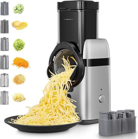 FOHERE 5 in 1 Electric Cheese Grater & Shredder, One Touch Spiralizer
