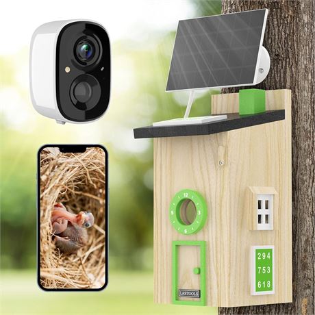 Solar Bird House with Camera - 2K HD Wooden Birdnest, 2.4G WiFi, AI Behavior