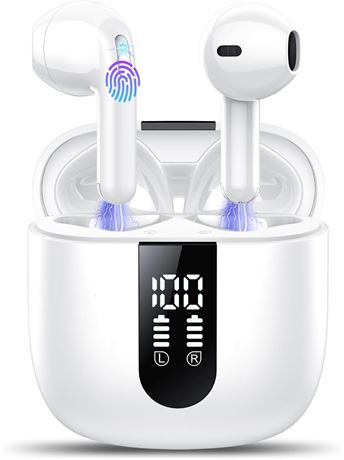Wireless Earbuds, Bluetooth 5.4, 4 ENC Noise Cancellation, IPX7, White