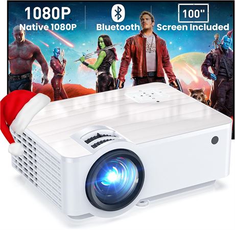 Projecteur Groview 1080P 9500Lux WiFi BT avec écran 100" inclus