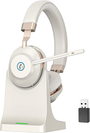 Wireless Headset with Mic for Work, Bluetooth Headset with USB Dongle, 45h