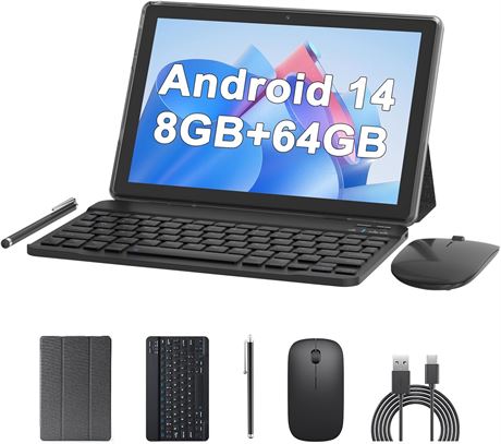 Tablette 10" Android 14 8+64 Go clavier stylet étui Wi-Fi 6
