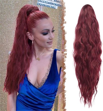 FESHFEN 26 inch Curly Wavy Ponytail Extension