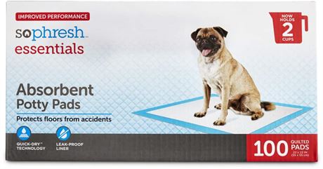 So Phresh Essentials Absorbent Dog Training Pads, 22 X 22-in, 100-pk