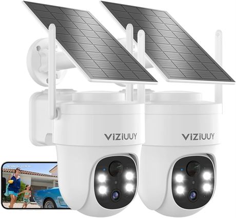 VIZIUUY 2-Pack Outdoor Security Cameras, 3MP Solar Pan-Tilt 360  Night Vision