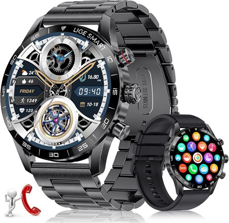 BANGWEI Men's Smartwatch 1.43" AMOLED, Bluetooth Calls, HR/SpO2, IP68 Black