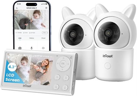 ieGeek Babyphone Caméra 2 Pcs Suivi Auto Écran 4.3" Détection Audio Vidéo