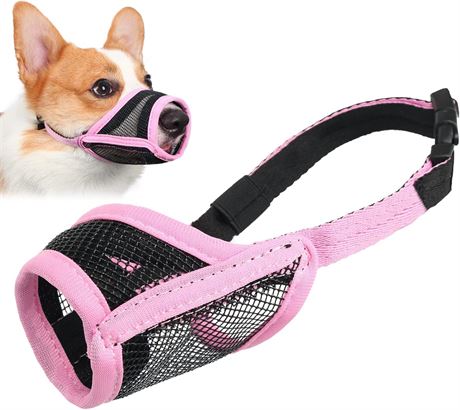 LUCKYPAW Dog Muzzle, Mesh for Small/Medium Dogs, Breathable Adjustable Guard