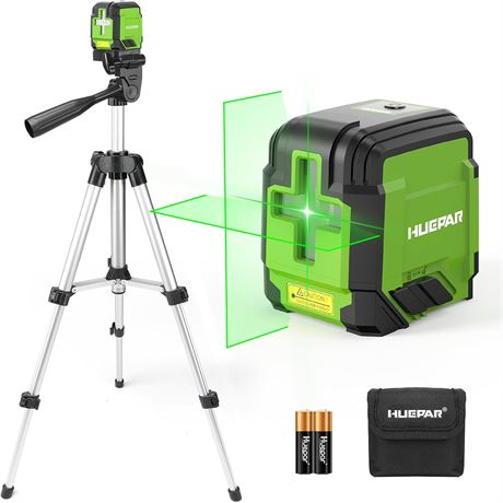 Huepar Laser Level with Tripod, Green Cross Line for Indoor Leveling, Painting