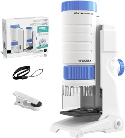 60–200x Pocket Microscope with Stand, Portable Mini Microscope