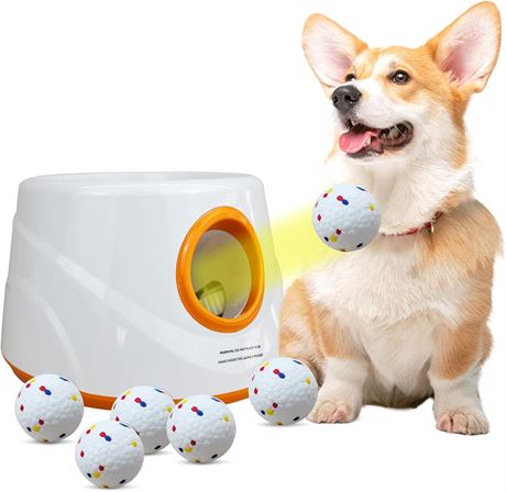 Automatic Dog Ball Launcher with 6x2.3in Balls, 20-45ft Throw, Indoors