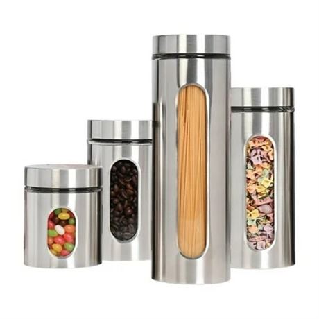 JS Gourmet Set 4 Boîtes Inox Hermétiques Argent