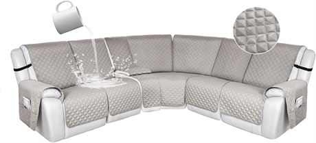 HDCAXKJ 100% Waterproof Reclining Sectional Couch Covers L-Shape Light Gray