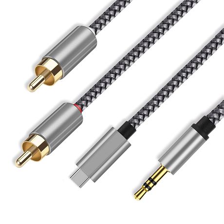 USB-C/3.5mm to 2RCA Audio Cable, 2m, for Pad Pro 2020, Pixel, Note20 Ultra
