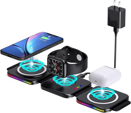 ALUXKEE 3-in-1 Magnetic Fast Wireless Charger for iPhone/AirPods/iWatch