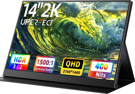 UPERFECT 14in 2K Portable Monitor, 2160x1440 QHD Display with HDR