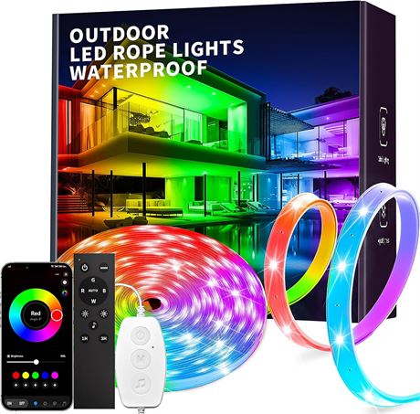 KSIPZE Outdoor LED Strip Lights IP68 RGB with Bluetooth App Control, Timer