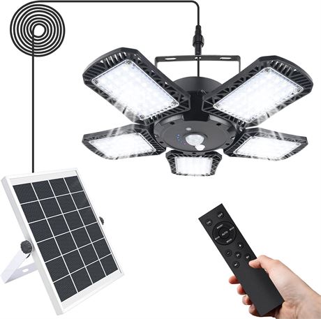 Solar Shed Pendant Light – 1200LM, Motion Sensor, Remote, 5 Leafs