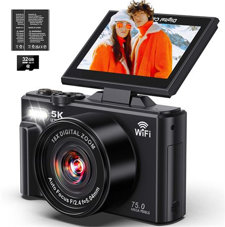 5K Digital Camera - WiFi 75MP Cameras for Photography