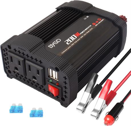BYGD 200W Car Power Inverter + USB/AC Ports