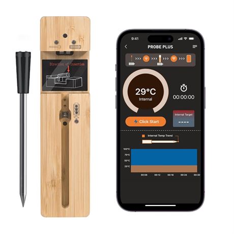Wireless Meat Thermometer with Range for BBQ, Oven, Smoker, iOS & Android