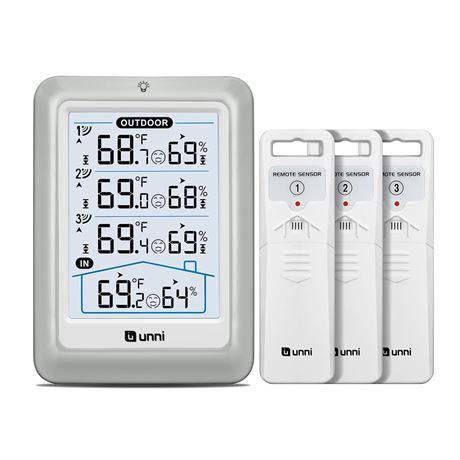 Indoor/Outdoor Wireless Thermometer & Hygrometer, 4.5in Display, 330ft Range