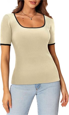 T-shirt Femme KISSMODA 2025 Côtelé Manches Courtes