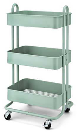 type A Momentum Steel 3-Tier Utility Cart with 4 Wheels, Eucalyptus