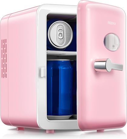 Reemix Mini Fridge with Handle, 4 L / 6 Cans, Skincare, Cooler/Warmer, Pink