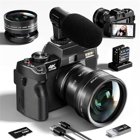 4K 48MP Digital Camera with Flip Screen WiFi Vlogging Lens