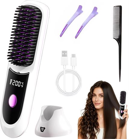 Go Brush Pro Cordless Hair Straightening Brush with Base, 6400mAh