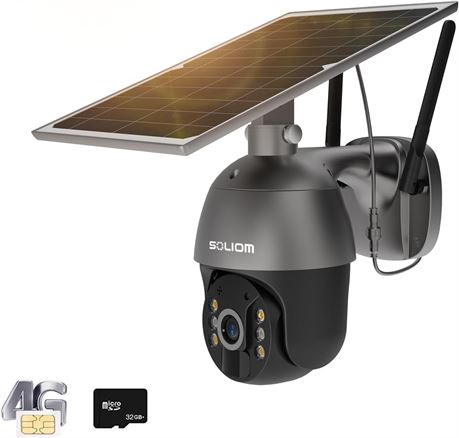 SOLIOM S600 3G/4G LTE Solar Outdoor Security Camera 1080p, 2-Way Audio Grey