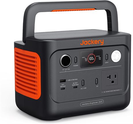 Jackery Explorer 240 v2 Power Station, 256Wh LiFePO4, 300W AC / 100W USB-C