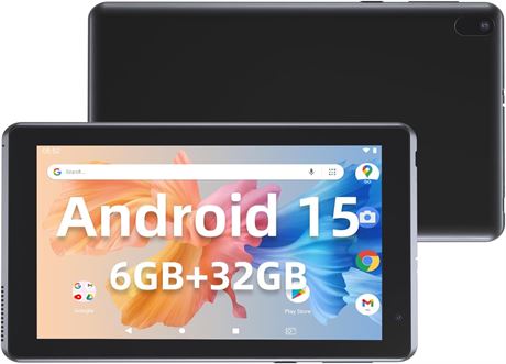 Android 15 Tablet 7", 6GB+32GB Expandable 1TB, Quad-Core, WiFi, 3000mAh Battery