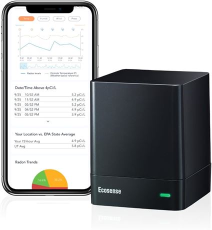 Ecosense EQ100 Digital Radon Detector, Continuous Monitoring Display
