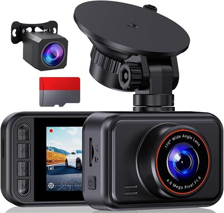 Dash Cam Front & Rear, 2.5K+1080P QHD, 2in IPS, 32GB, WDR, Parking Monitor